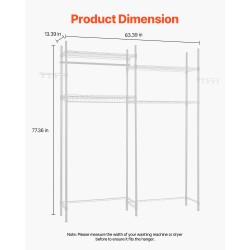 Ylähylly pesukoneen ja kuivausrummun päälle säädettävä hiiliteräksinen nelitasoinen kaatumissuojalla