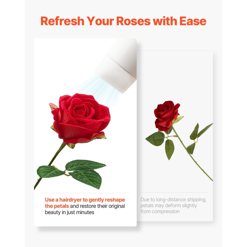 Keinotekoiset punaiset ruusut 500 kpl 510 mm varret samettimaiset terälehdet