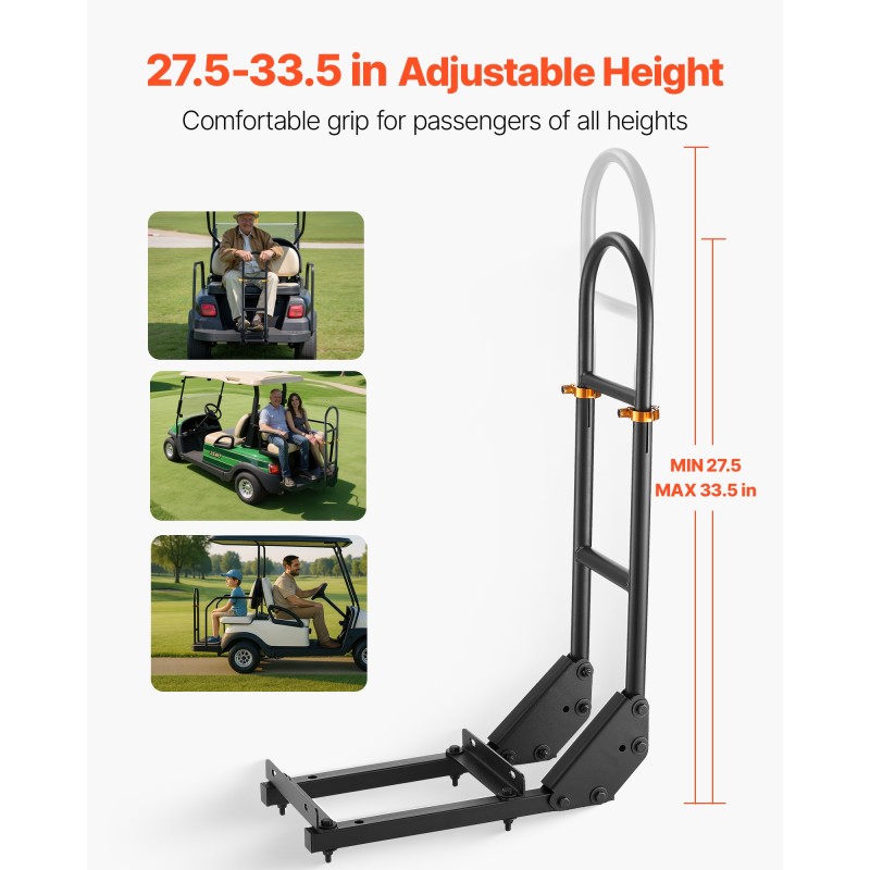Takaistuimen musta hiiliteräksinen käsikaari korkeussäädettävä 27.5–33.5 tuumaa golfkärryihin
