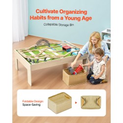 Puinen kolmitoiminen junarata ja aktiviteettipöytä 120-osainen käännettävällä kannella