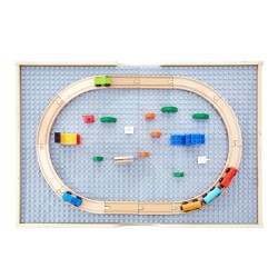 Junarata ja leikkipöytä koivuvanerista 320 osaa käännettävillä kansilla säilytystilalla