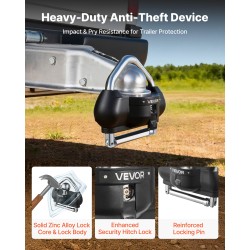 Perävaunun vetokytkinlukko sinkkiseosrunko musta 1 kpl sopii 1‑7/8, 2 ja 2‑5/16 tuumaa