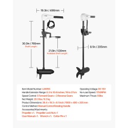 Sähköinen perämoottori peräpeiliasenteinen 55 paunaa 12-volttinen 8-nopeuksinen 30-tuumainen varsi