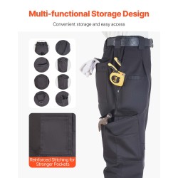 Liekinkestävät puuvillaiset reisitaskuhousut miehille mustat vahvistetuilla saumoilla