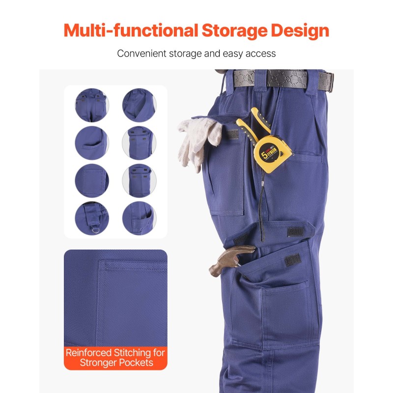 Cargohousut palosuojatut 100 % puuvillaa XXL hitsaustöihin tummansininen