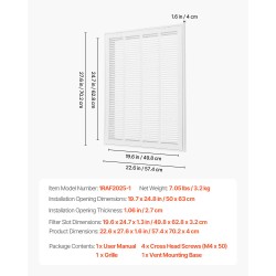 Palautusilmasäleikkö jauhemaalattu teräs 50 x 63 cm irrotettavalla etupaneelilla