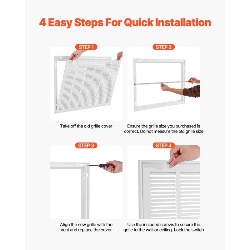 Teräksinen jauhemaalattu paluuilmaritilä avattavalla etupaneelilla sopii 75,5 x 50,5 cm aukkoon