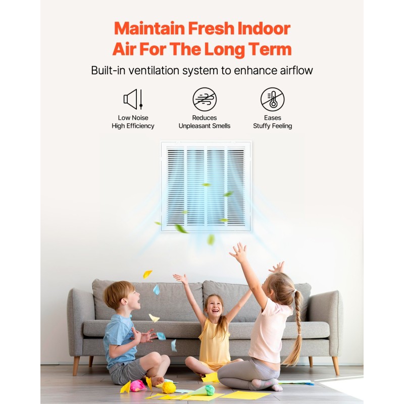 Paluuilmasuodatinritilä jauhemaalattua terästä 50,5×50,5 senttimetriä seinä ja katto