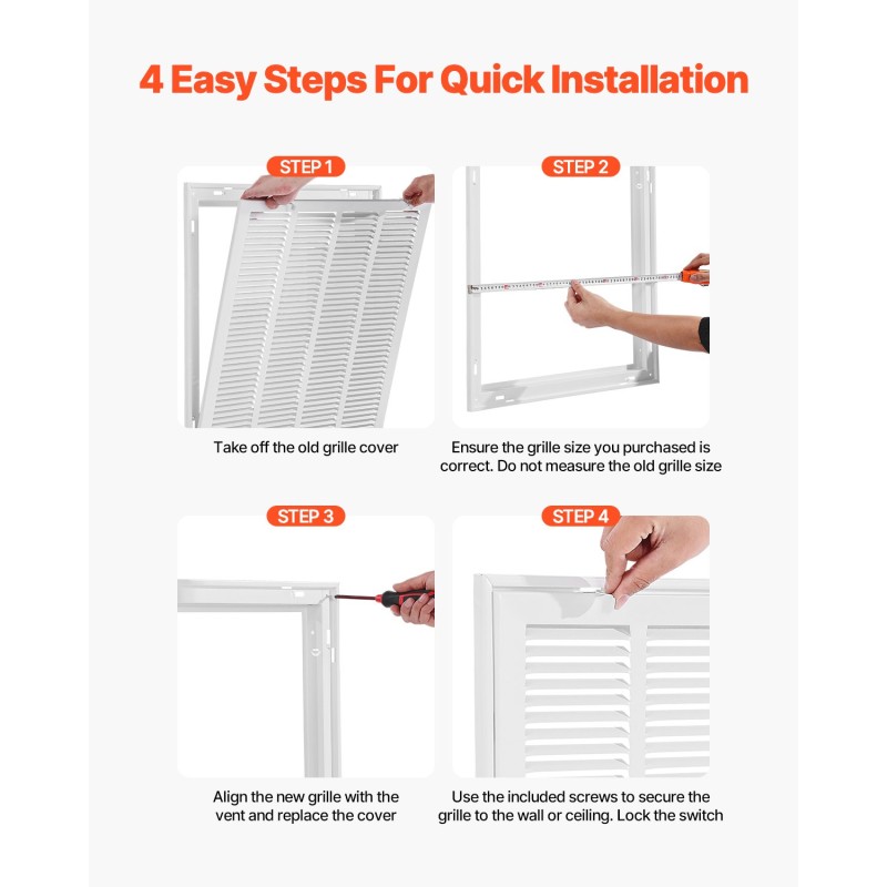 Paluuilmasuodatinritilä jauhemaalattua terästä 50,5×50,5 senttimetriä seinä ja katto