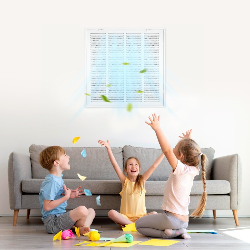 Palautusilman suodatinsäleikkö jauhemaalattu teräs 50,5 x 50,5 cm seinäasennukseen MERV8-suodatin