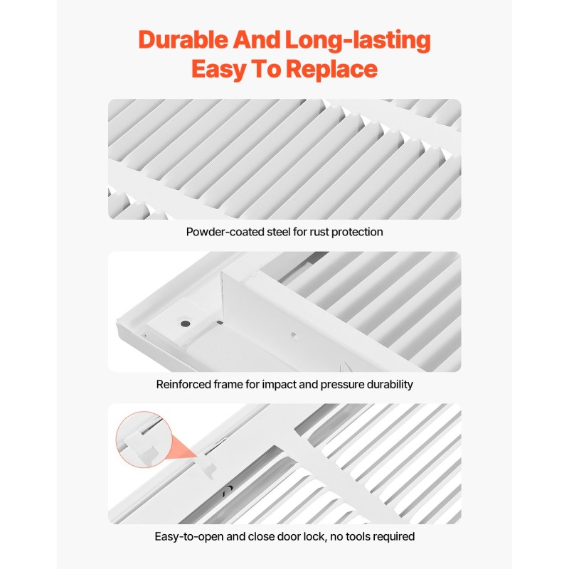 Paluuilmasuodatinritilä seinään asennettava jauhemaalattu teräs 50 x 63 cm MERV8