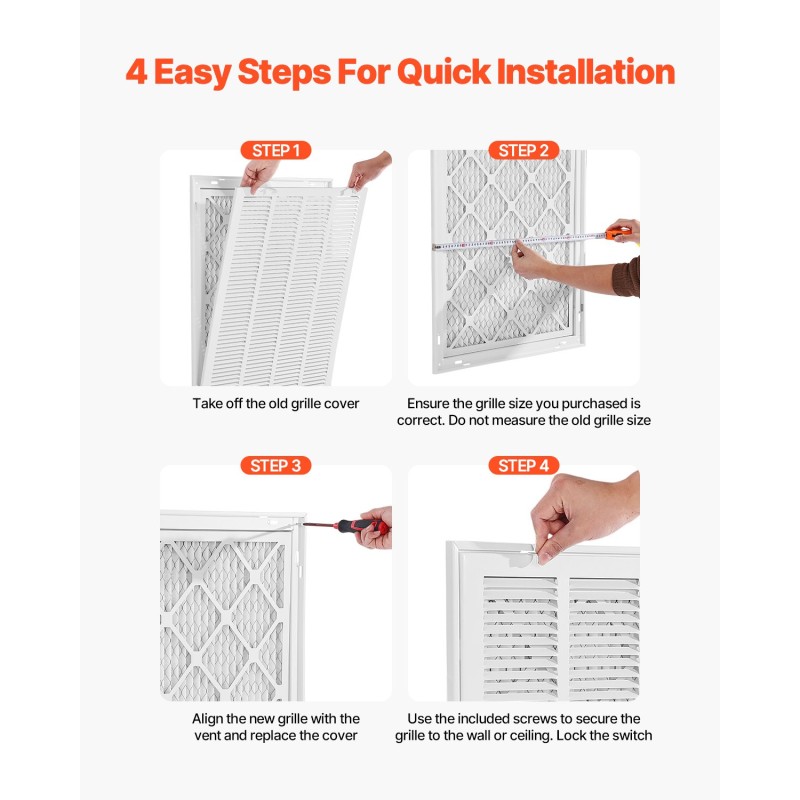 Paluuilmasuodatinritilä seinään asennettava jauhemaalattu teräs 50 x 63 cm MERV8