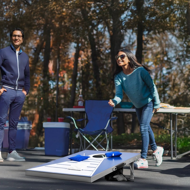 Heittopelilautasetti teräsputkirunko alumiini-muovipinta 915x610 mm 2 lautaa 8 hernepussia säänkestävä taittuva