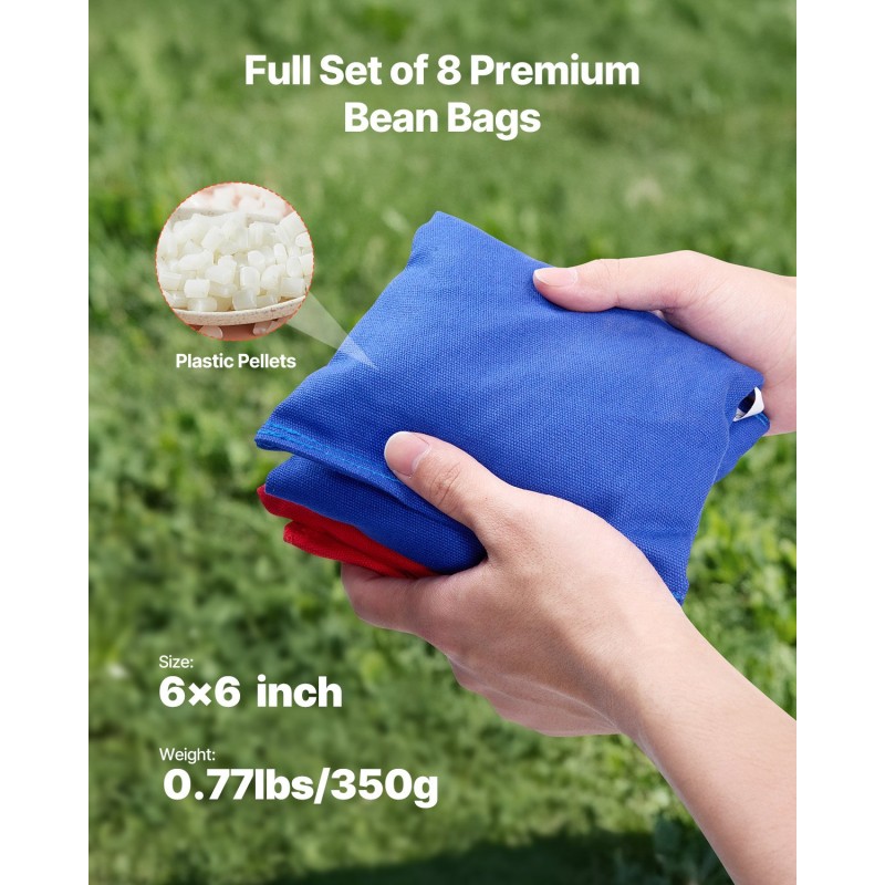 Hernepussipeli-setti MDF-komposiittipuu 920x600 mm taittuva 2 lautaa 8 hernepussia kuljetuslaukku