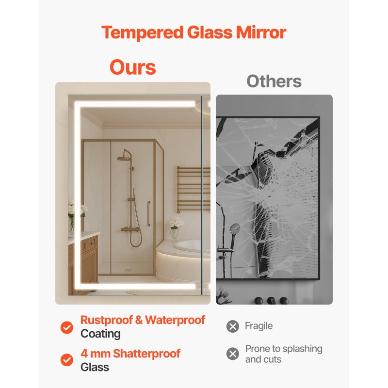 Seinäkiinnitteinen lääkekaappi peilillä 60 x 80 cm kolmivärinen himmennettävä LED-valaistus integroidulla pistorasialla