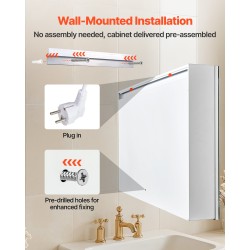 Seinäkiinnitteinen lääkekaappi peilillä 60 x 80 cm kolmivärinen himmennettävä LED-valaistus integroidulla pistorasialla