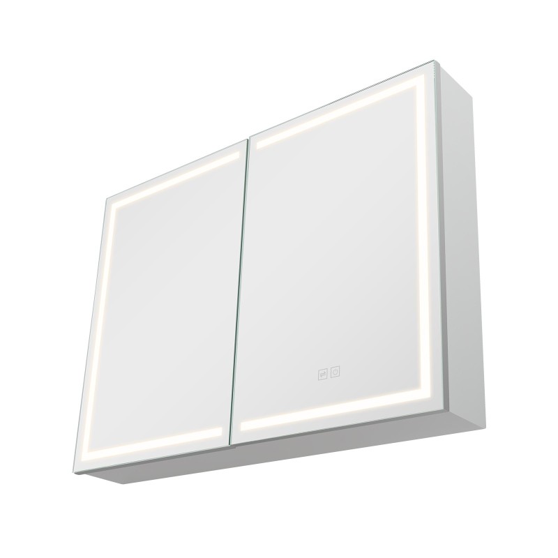 Seinäkiinnitteinen lääkekaappi peilillä 60 x 80 cm kolmivärinen himmennettävä LED-valaistus integroidulla pistorasialla