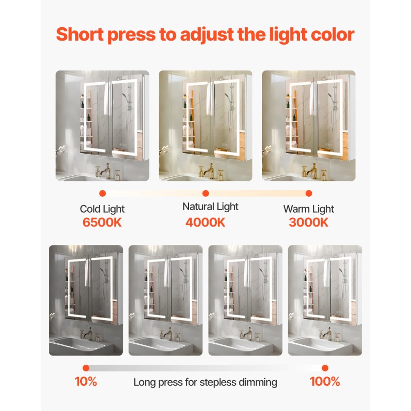 LED-valaistu peilikaappi kylpyhuoneeseen 650x125x650 mm kosketusohjaus huurteenpoisto