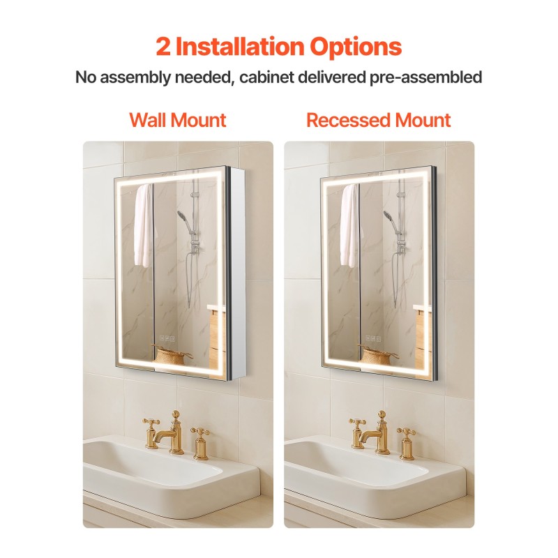 Lääkekaappi valopeilillä 50 x 70 cm LED-valaistus 3 värilämpötilalla