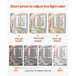 Seinälle asennettava lääkekaappi 100 x 60 cm karkaistulla lasipeilillä himmennettävä kolmivärinen LED-valaistus