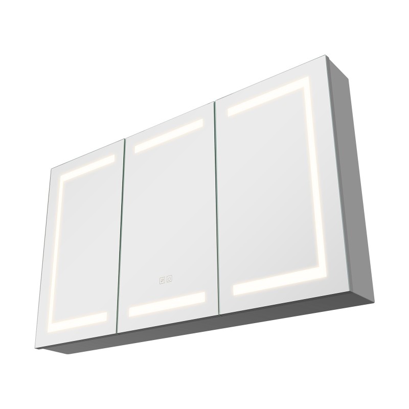 Seinälle asennettava lääkekaappi 100 x 60 cm karkaistulla lasipeilillä himmennettävä kolmivärinen LED-valaistus