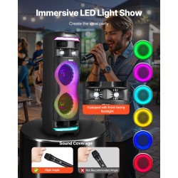 Kannettava 80W karaokekaiutin 8-tuumaisilla kaiuttimilla ja 2 langatonta mikrofonia