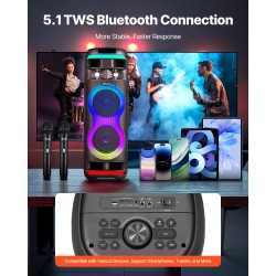 Kannettava 80W karaokekaiutin 8-tuumaisilla kaiuttimilla ja 2 langatonta mikrofonia