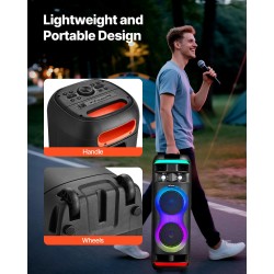 Kannettava 80W karaokekaiutin 8-tuumaisilla kaiuttimilla ja 2 langatonta mikrofonia
