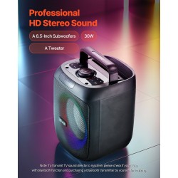 Kannettava karaokelaite 30W 6.5-tuumainen kaiutin 2 langatonta mikrofonia LED-valot ladattava akku