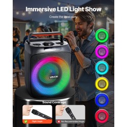 Kannettava karaokelaite 30W 6.5-tuumainen kaiutin 2 langatonta mikrofonia LED-valot ladattava akku