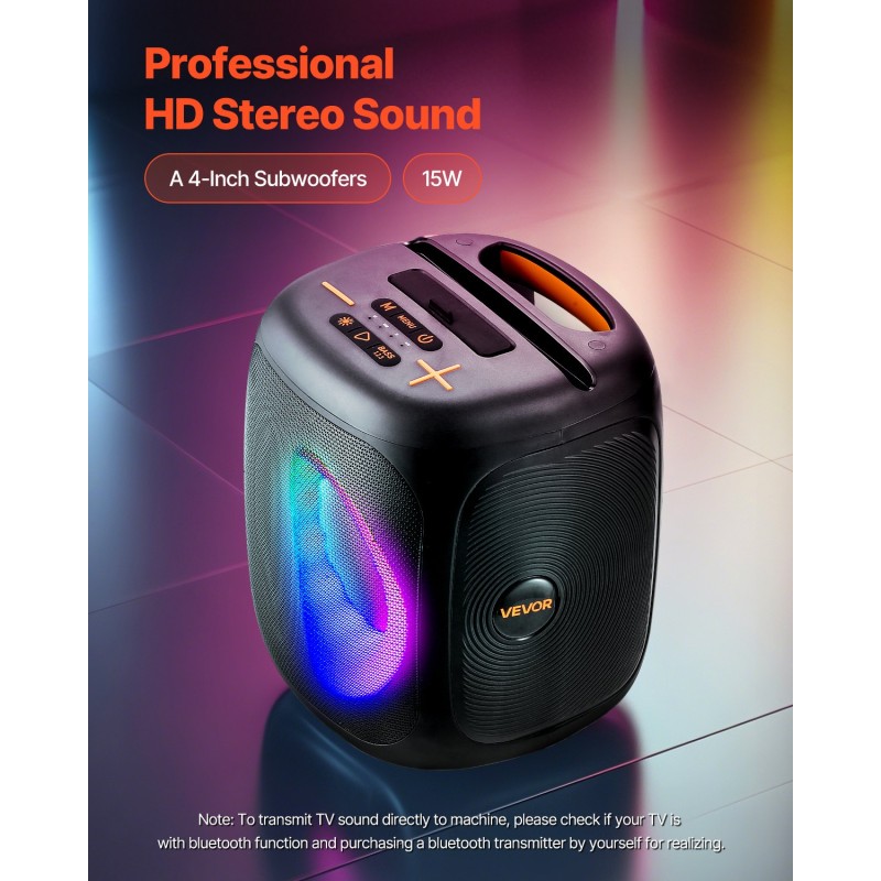 Kannettava karaokekaiutin 15W kaksi langatonta mikrofonia Bluetooth 5.1 TWS LED ladattava akku