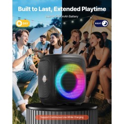 Kannettava karaokekaiutin 15W kaksi langatonta mikrofonia Bluetooth 5.1 TWS LED ladattava akku