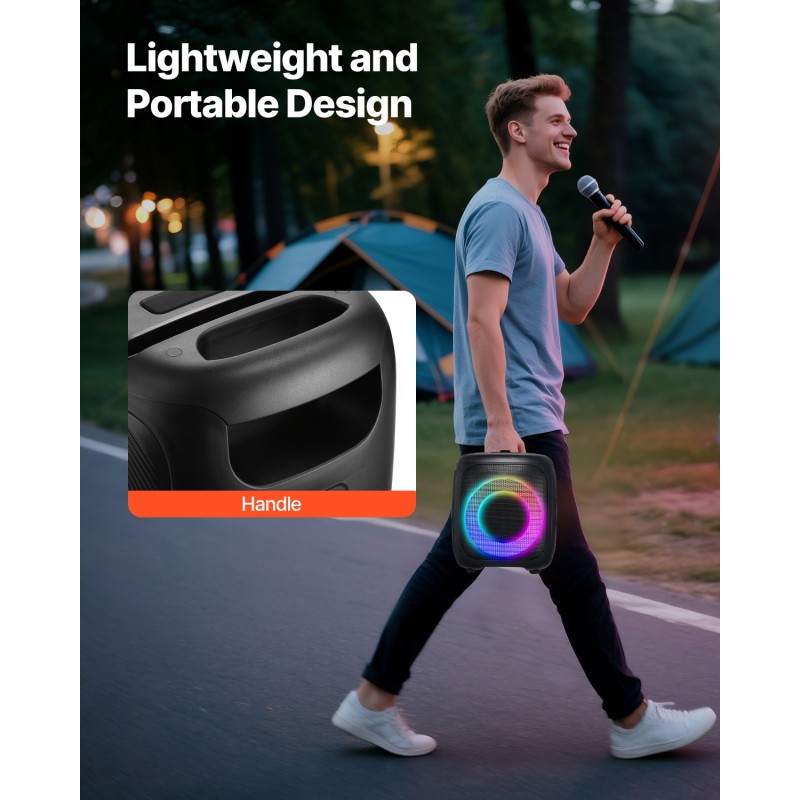 Kannettava karaokekaiutin 15W kaksi langatonta mikrofonia Bluetooth 5.1 TWS LED ladattava akku
