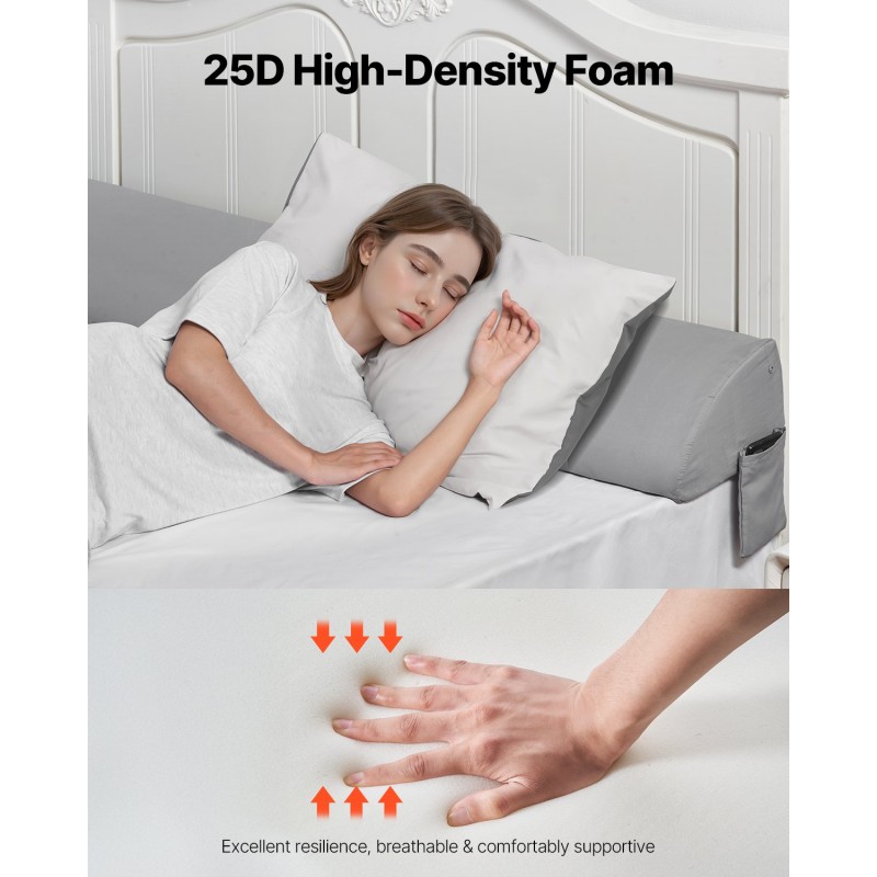Sängynpäätytyyny 25D-vaahto 1930x200x152 mm harmaa sivutaskulla liukumaton pohja