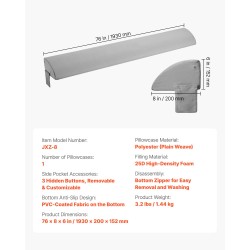 Sängynpäätytyyny 25D-vaahto 1930x200x152 mm harmaa sivutaskulla liukumaton pohja