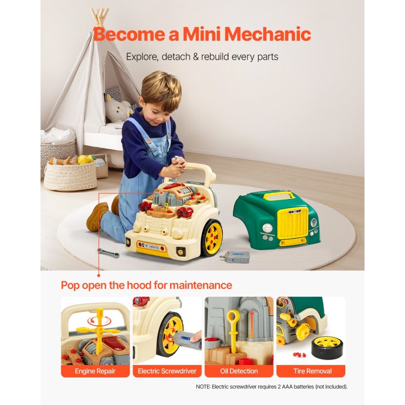 Kuorma-auton moottorilelu PP- ja ABS-muovia 60 osaa sähköisellä ruuvimeisselillä 3-vuotiaille