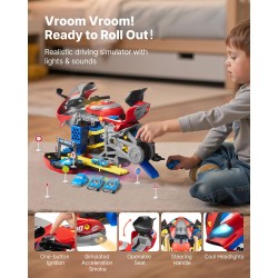 Moottoripyörälelu 6 leikkitilaa ABS ja PP-muovia 2 kilparataa 25 osaa punainen