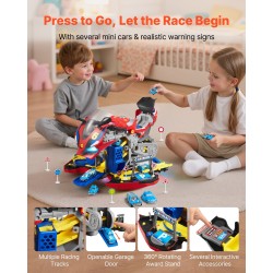 Moottoripyörälelu 6 leikkitilaa ABS ja PP-muovia 2 kilparataa 25 osaa punainen