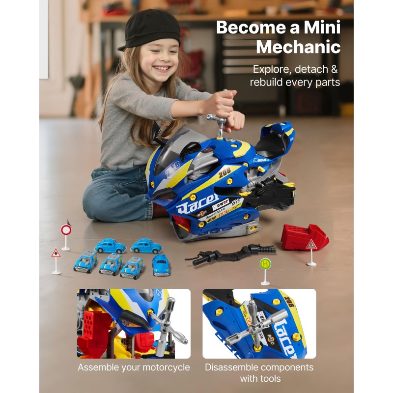 Moottoripyörän lelu PP ja ABS 25 osaa 3+ vuotta sininen 6 leikkitilaa