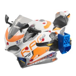 Moottoripyörälelu kuusitoiminen ABS ja PP muovinen avattava kaksi kilparataa keltainen