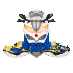 Moottoripyörälelu kuusitoiminen ABS ja PP-muovinen avattava kaksi kilparataa keltainen