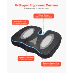 Istuintyyny U-muotoisella aukolla muistivaahdosta polyesteripäällisellä musta autoon ja toimistoon