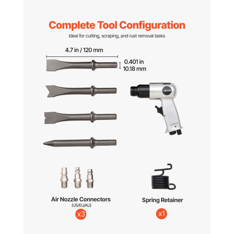 Paineilmavasara kompakti 40 mm iskunpituus 4500 BPM 4 talttaa ruosteenpoistoneulain ergonominen kahva