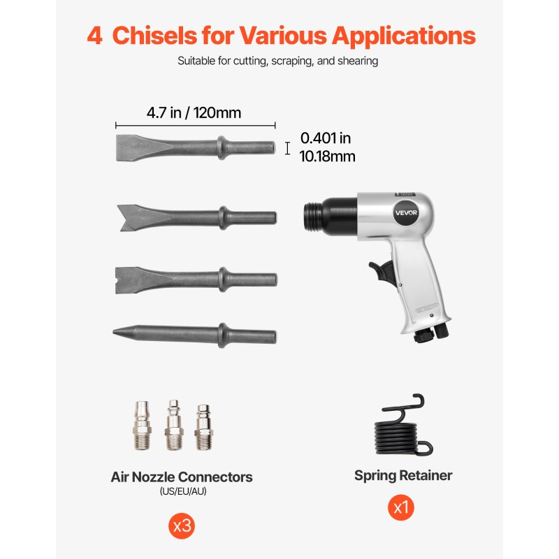 Paineilmakinuskivasara 40 mm iskunpituus 4500 iskua minuutissa mukana 4 meisseliä 120 mm