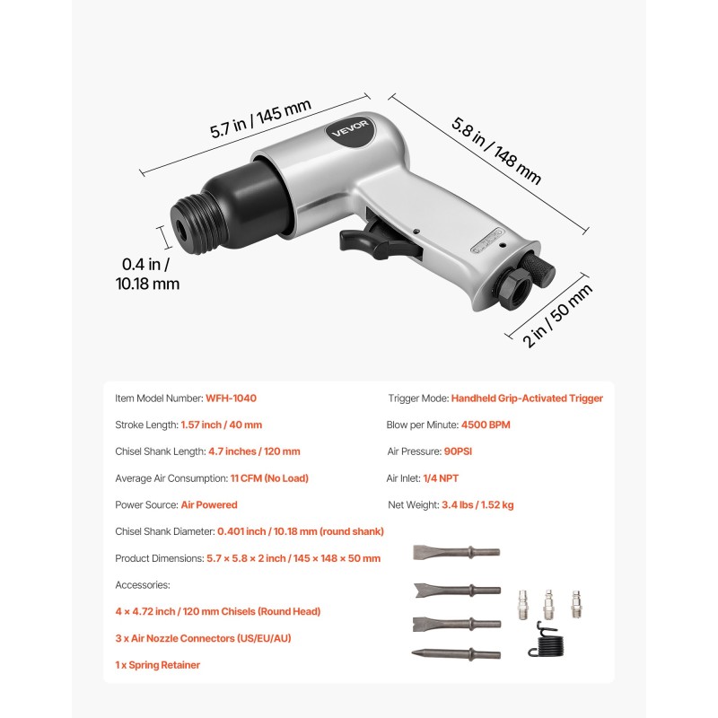 Paineilmakinuskivasara 40 mm iskunpituus 4500 iskua minuutissa mukana 4 meisseliä 120 mm