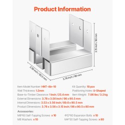 Pylväsjalusta puupylväälle sinkitty hiiliteräs kymmenen kappaletta sisämitat 89,6x90,5 mm