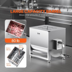 Käsikäyttöinen lihasekoitin 80 litran ruostumatonta terästä makkaran ja jauhelihan sekoittamiseen