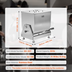 Käsikäyttöinen lihasekoitin SUS201-ruostumattomasta teräksestä 60 L säiliöllä