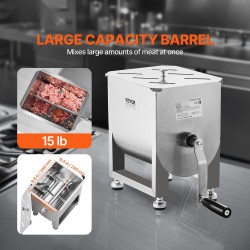 Manuaalinen lihasekoitin 15 L säiliö SUS201 ruostumaton teräs ergonominen kampikahva säädettävät kumijalat