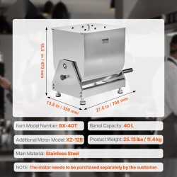 Manuaalinen lihasekoitin 40L kallistettava säiliö SUS201-ruostumaton teräs